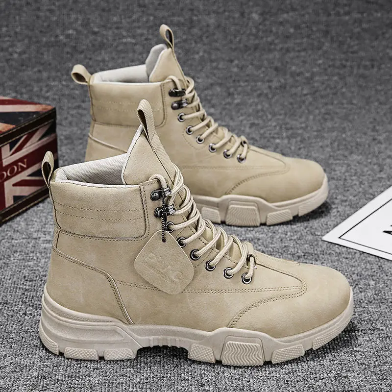 2021 New Men's Boots Leather Waterproof Lace Up Military Boots Men's Winter Ankles Men's Light Shoes Winter Leisure Non Slip