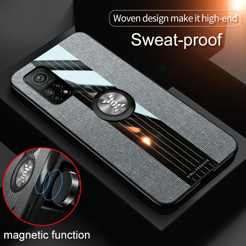 Cloth Fabric Magnetic Holder Ring Case For Xiaomi Mi10T Mi 10T Pro 10 T T10 Xiaomi10T Lite Silicone Frame Shockproof Coque Cover