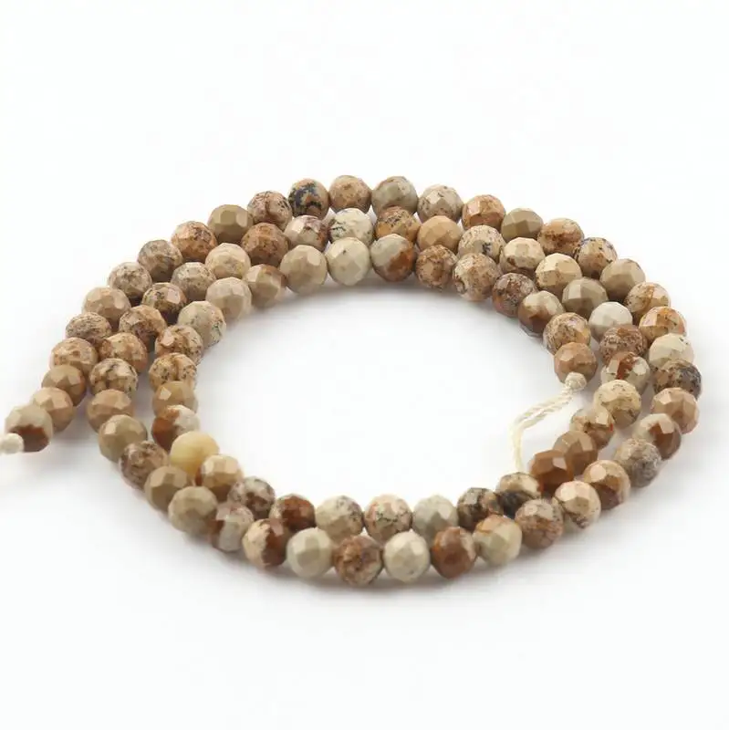 Natural Stone Faceted Picture Jasper Round Loose Spacer Beads for Diy Bracelet Necklace Jewelry Making Wholesale 2 3 4mm 15\'\'