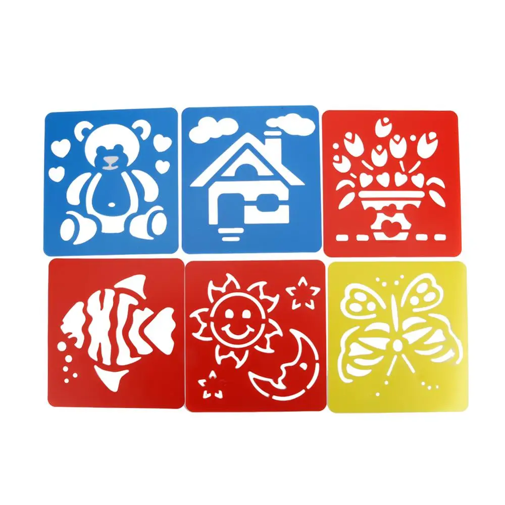 6Pcs/Set Painting Stencils DIY Spray Print Draw Hollow Template Scrapbooking Embossing Album Journal Scratch Drawing Stencils
