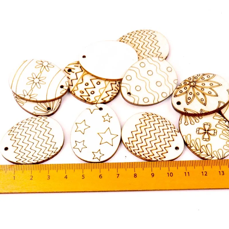 4x3cm 20Pcs Wooden Oval Easter Eggs Shape Handmade Home Decoration Hanging Ornament Accessory Painting Scrapbooking Craft MZ411