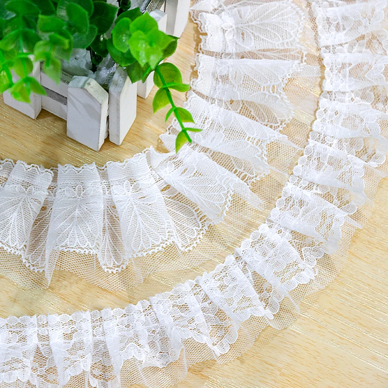 

Pleated Mesh Lace Trim 10 Yard Ivory Ruffled Ribbon Fabric Cuff Collar Dress Clothing Sewing 4-6CM Wide M4F367