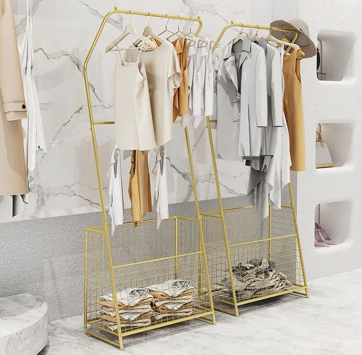 

Clothing store creative shelf women's clothing store Scarf Belt display shelf floor gold iron hanging clothes rack