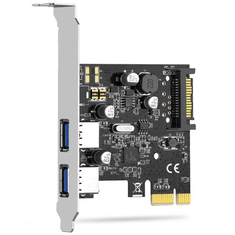 

HAGOOGI CI-E to 2 Port USB 3.0 Expansion Card Hub Nec720202 Chipset Desktop PCI-E Extender with 15PIN Power Supply