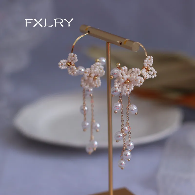 

FXLRY Original Design Handmade Rice Beads Flower Tassel Earrings For Women Jewelry