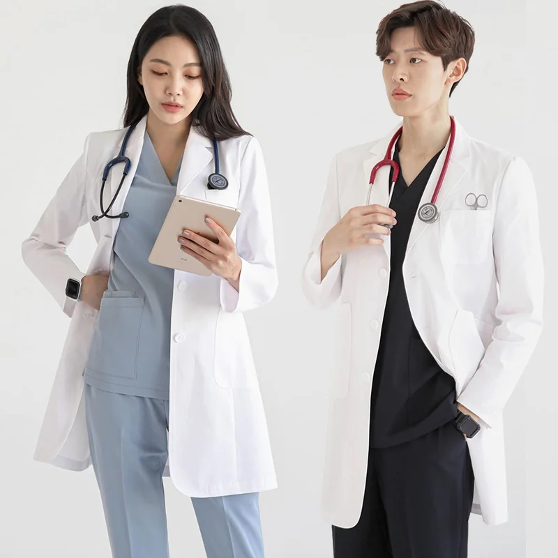 

Korean Unisex White Coat Laboratory Robe Science Lab Coat Beauty Salon Coat Beautician Work Clothes Beauty Uniforms DD2806