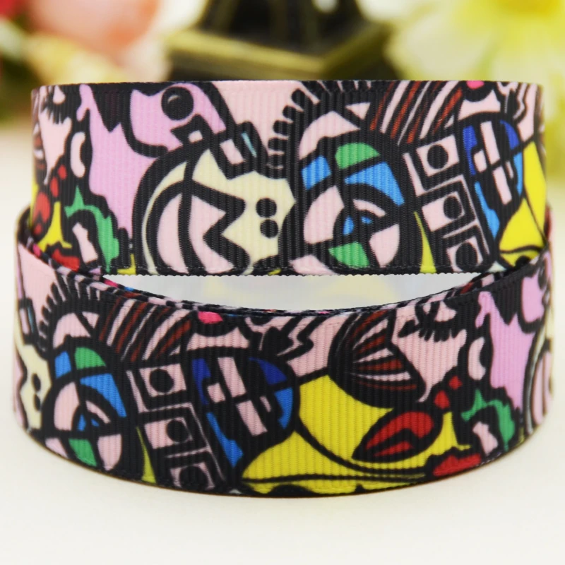 22mm 25mm 38mm 75mm Abstract pattern printed Grosgrain Ribbon party decoration 10 Yards X-03618