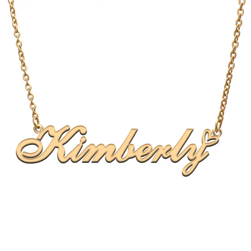 Kimberly with Love Heart Name Necklace for Women Stainless Steel Jewelry Nameplate Pendant Femme Mother Child Girls Gift