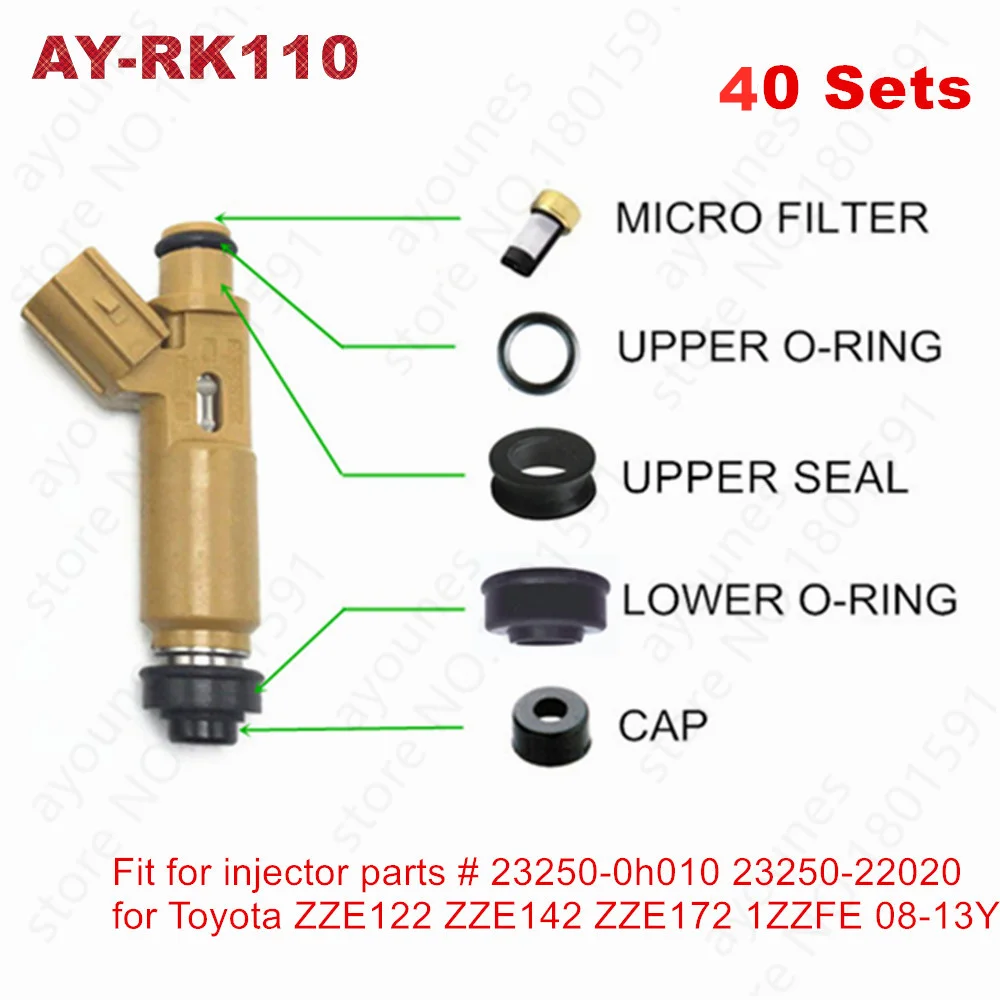 40sets fuel injector repair kits for Toyota Corolla Avensis Celica RAV4 ZZE1222 ZZE142 ZZE172 1ZZFE 08-13 Engines  (AY-RK110 )