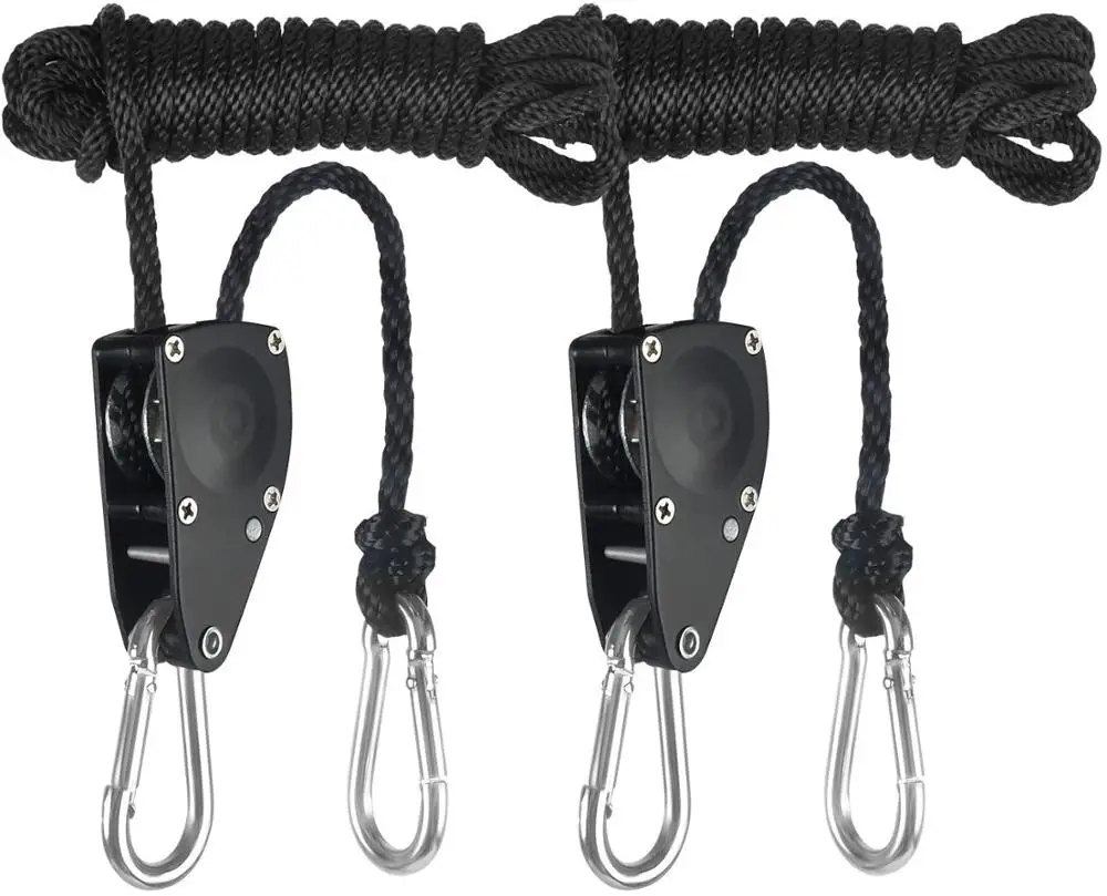 1/4 inch 8Feet Long Heavy Duty Adjustable Rope Clip Hanger for Grow Light Kit Hanging Ratchet Canoe Bow Stern Tie Down