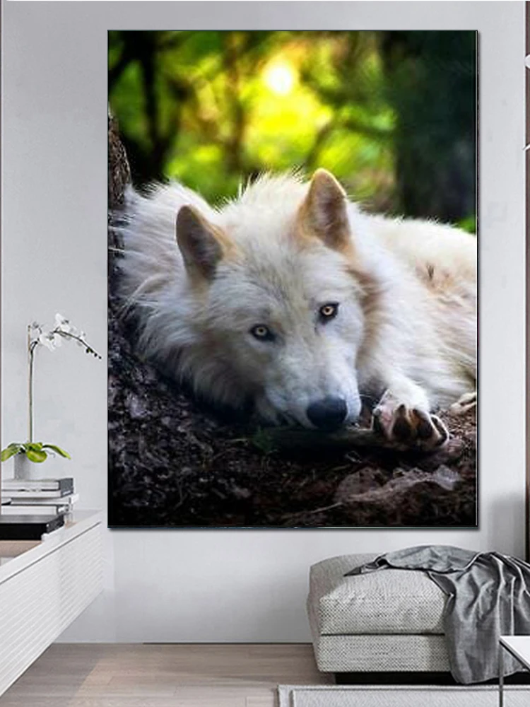 5D Diy Diamond Painting Animals White Wolf Embroidery Cross Stitch Mosaic Full Square Round Drill Rhinestones Home Decor Needle