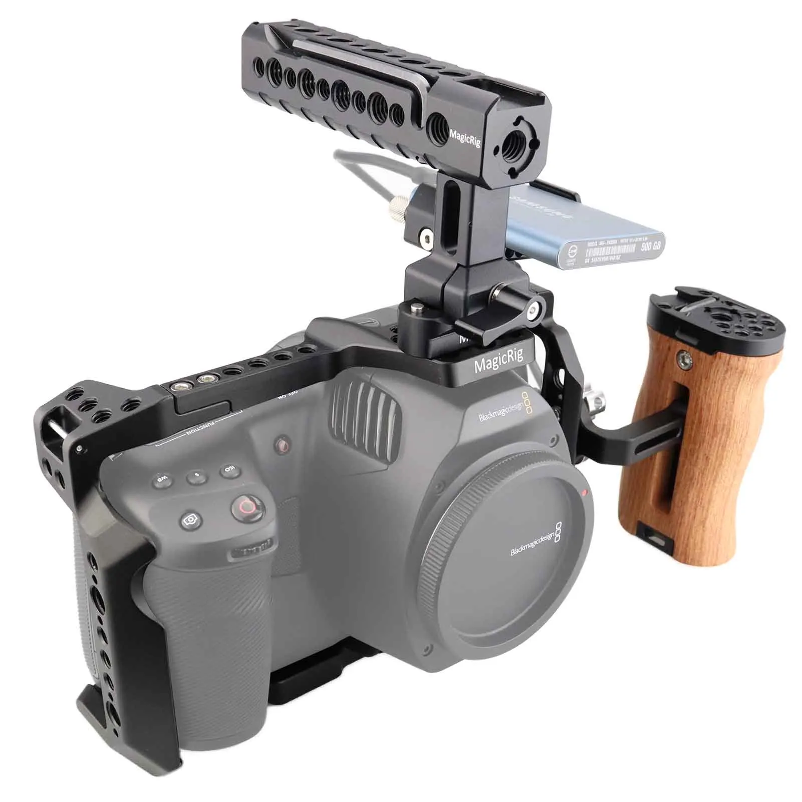 Kit gabbia MAGICRIG per BlackMagic BMPCC 6K Pro, con maniglia superiore NATO, guida NATO, maniglia laterale, supporto SSD, blocco cavo HDMI/USB-C