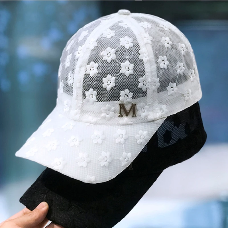 ยี่ห้อฤดูร้อนลูกไม้หมวกเบสบอลสำหรับผู้หญิง Breathable ตาข่ายหญิง Snapback Hip Hop แฟชั่นหมวกผู้หญิงปรับ