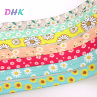 DHK 5/8'' 10yards Flower Chrysanthemum Sunflower Printed Fold Elastic FOE Stretch Ribbon Hairbow Headwear Headband DIY B2075