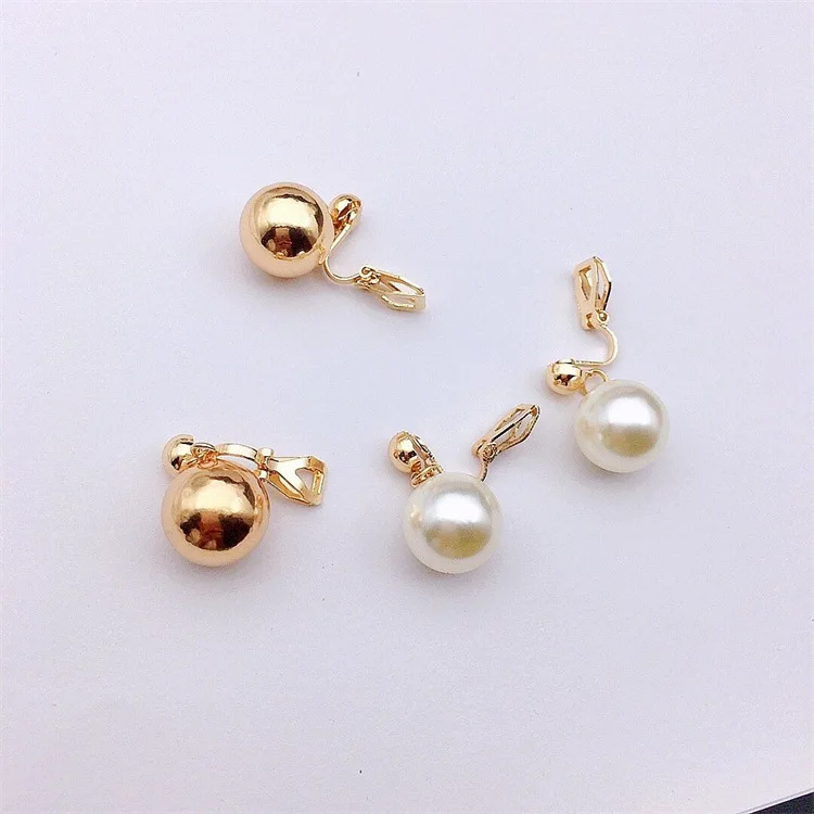 GRACE JUN Korean Style Gold Color Pearl Clip on Earrings No Pierced for Women Party Wedding Fashion Cuff Earrings Luxury Jewelry