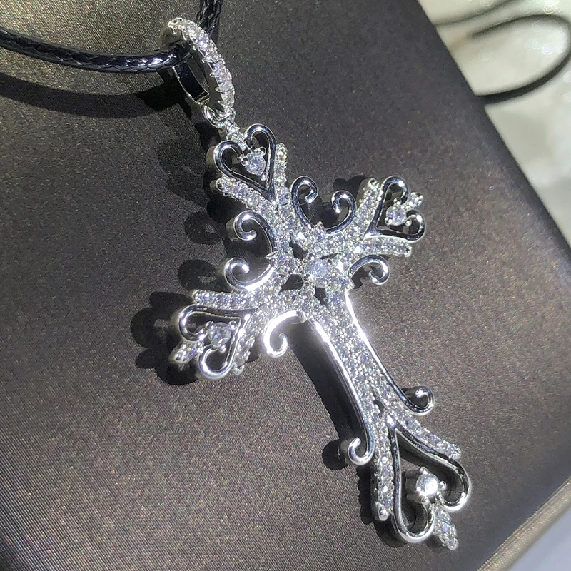 925 Silver Gothic Dark Style Cross Pendant Necklace Rock Punk Goth Fashion Necklaces For Women Men Jewellery Design Mystical Gif