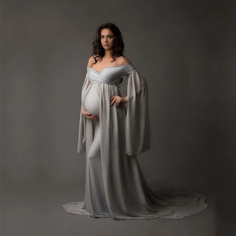 

Baby Shower Long Dresses With Cape Fitting Maternity Maxi Gown For Photo Shoot Pregnancy Photography Jersey Stretchy Dress