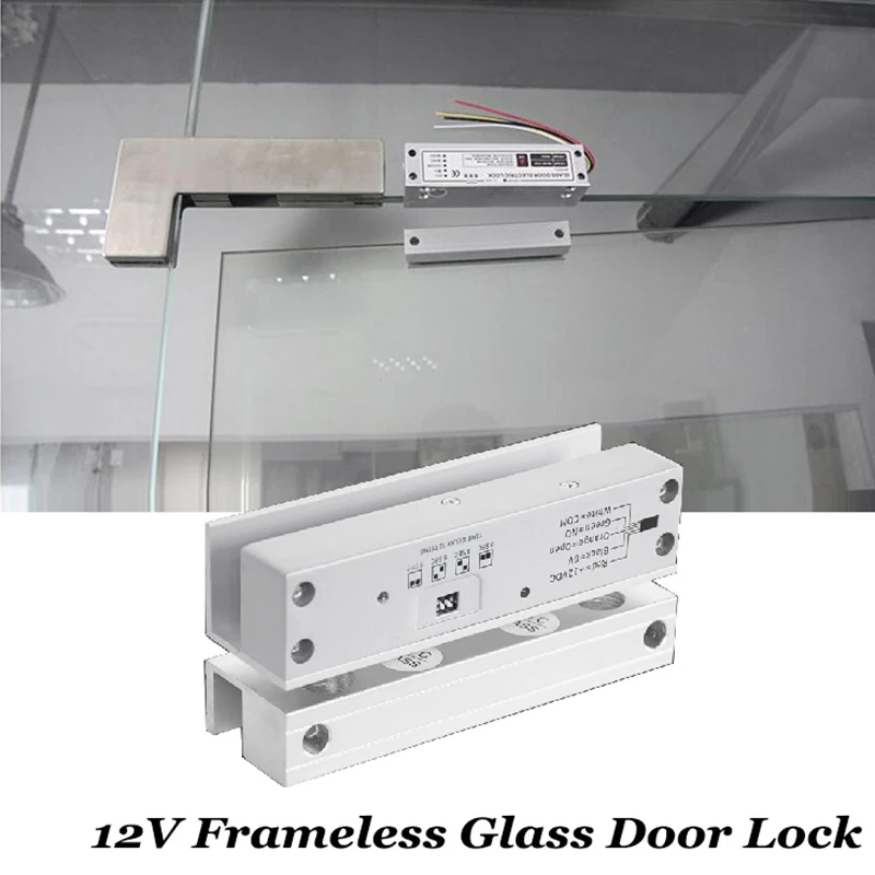 DC12V Framless Glass Door Lock Electromagnetic lock Swing Glass Lock Electric Door Lock COM NO Timer delay Drill Free Glass Lock