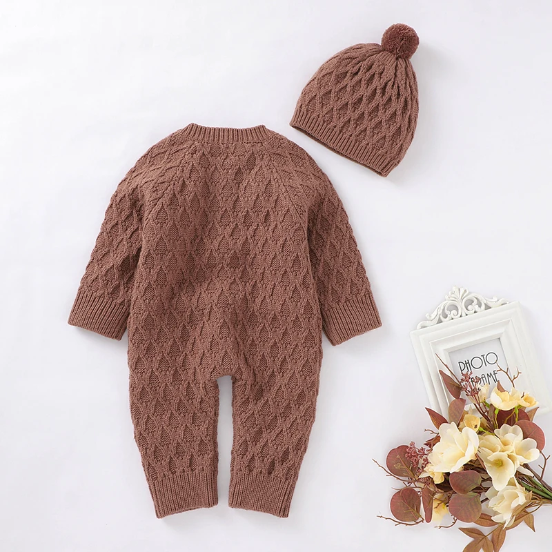 Baby Rompers Long Sleeve Infant Boys Girls Jumpsuits Clothes Autumn Solid Knitted Newborn Toddler Kids Overalls One Piece 0-18M