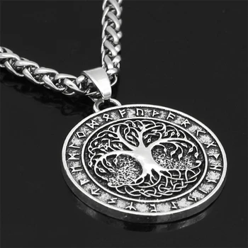 Nordic Vintage Baum des Lebens Runde Anhänger Viking Rune Halskette Antike Bronze Silber Farbe Männer Frauen Schmuck Geschenke Dropshipping