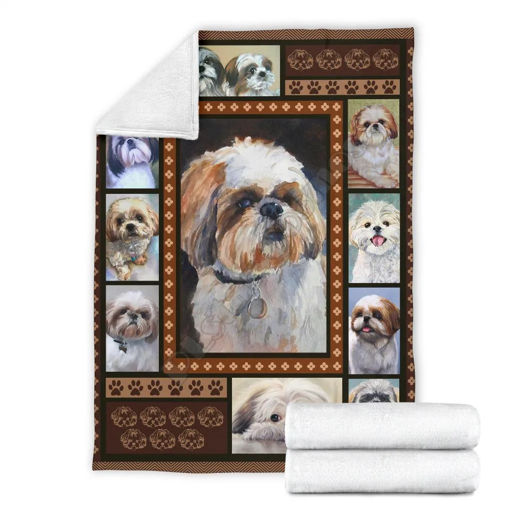 

Watercolor shih tzu dog fleece blanket 3D Printed Blanket Adults/kids Sherpa Blanket