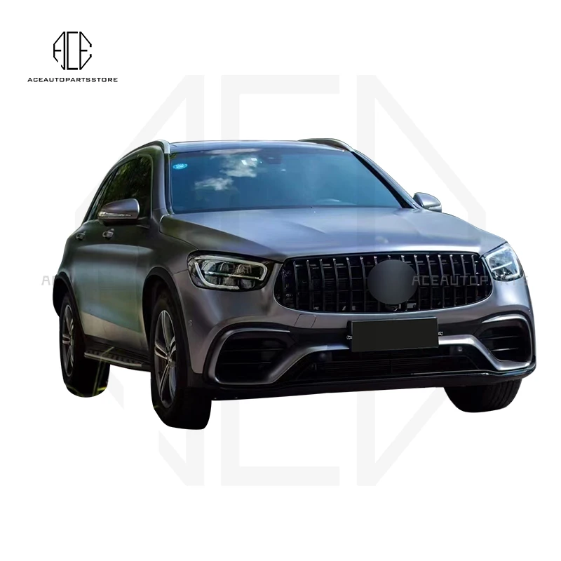 Front and Rear Bumper With Grille Exhaust Pipes PP Car Body Kit For Benz GLC63 Modify AMG Style