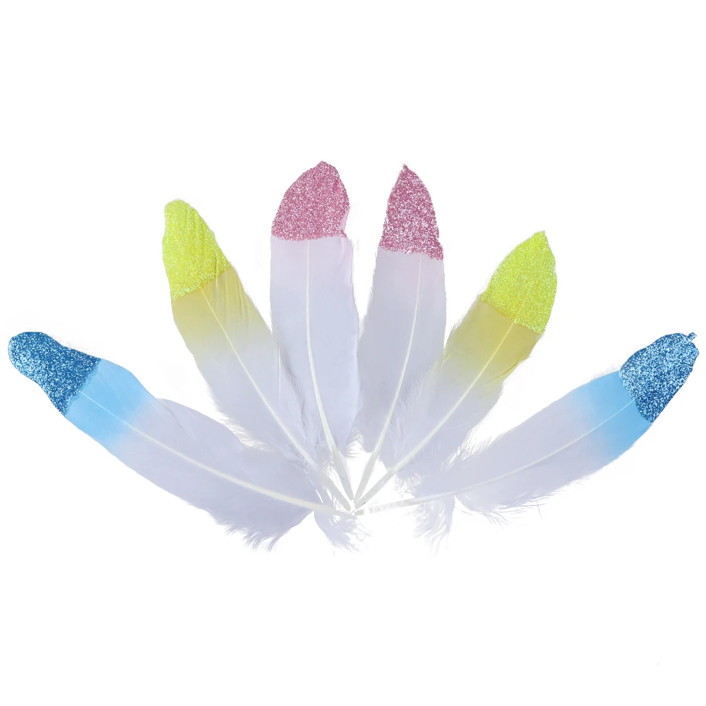 10pcs Pink Glitter Powder Goose feather 15-20cm/6-8inches feathers for crafts Wedding Party Decoration Plume