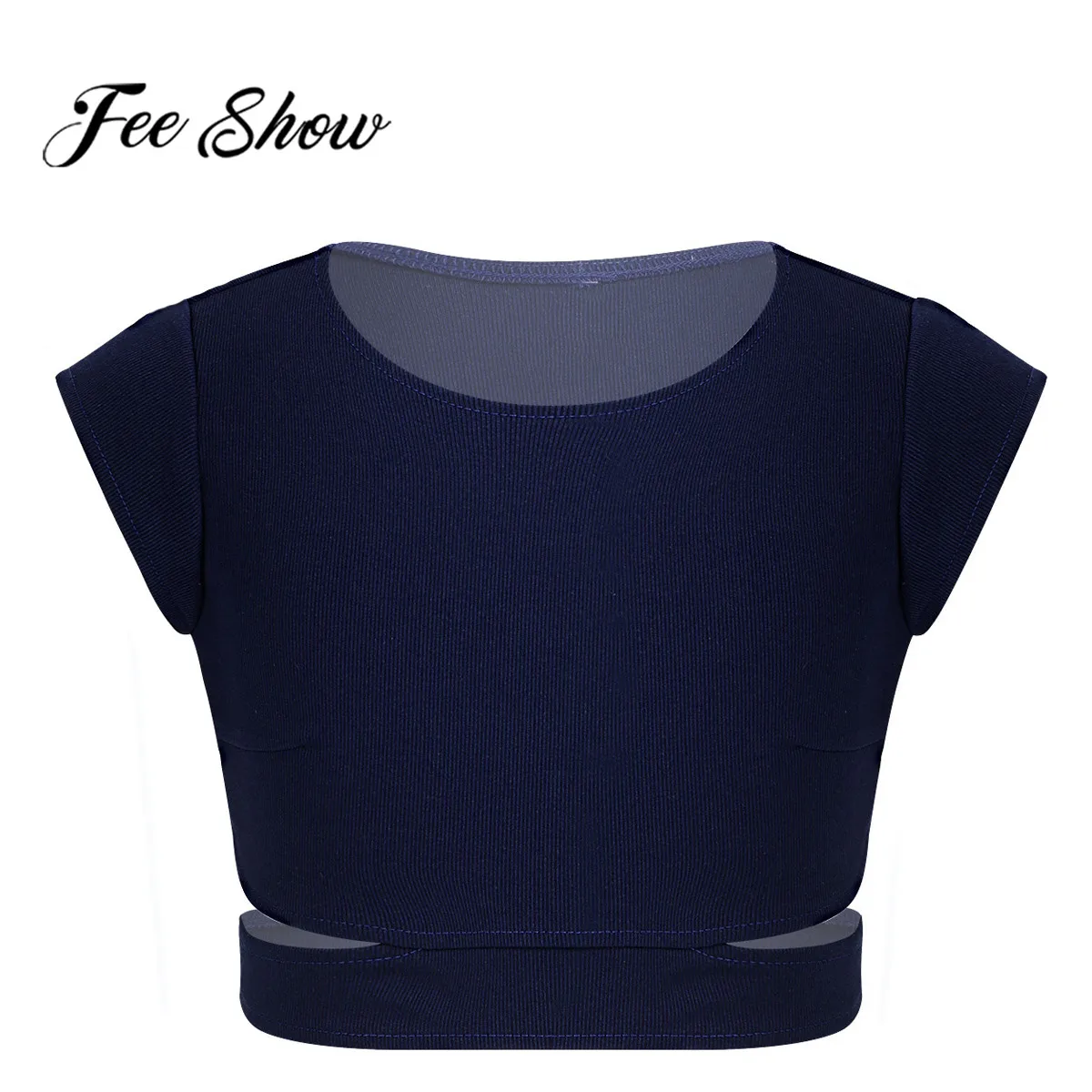 

FEESHOW Kids Girls T Shirt Cap Sleeves Stretchy Cutout Waist Tanks Bra Tops Ballet Dance Crop Top Stage Performance Workout Wear