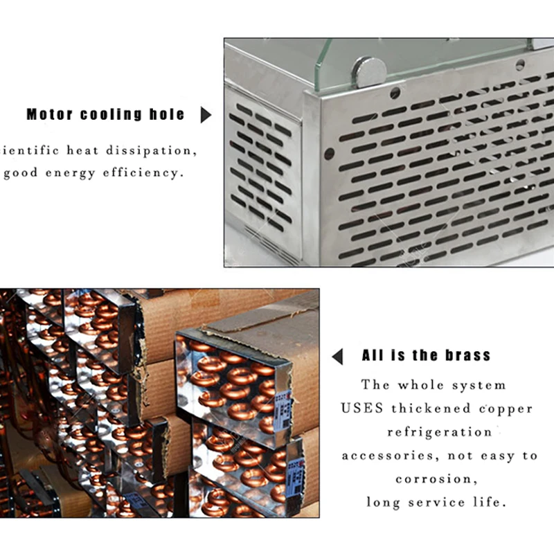 220V Desktop Salad Cabinet Commercial Pizza Spreading Table Refrigerated Salad Cabinet Dessert Freezer Refrigerator