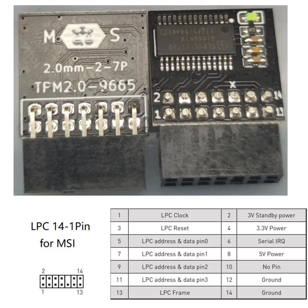 LPC TPM 2.0 Encryption Security Module Remote Card 12pin 14pin 18pin TPM2.0 Module Board For MSI ASUS ASROCK Gigabyte Windows 11