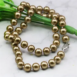 8 10 12 14mm Silvercolor Champagne South Sea Shell Pearl Necklace Pearl Jewelry Making Design Rope Chain Beads Girls Gifts