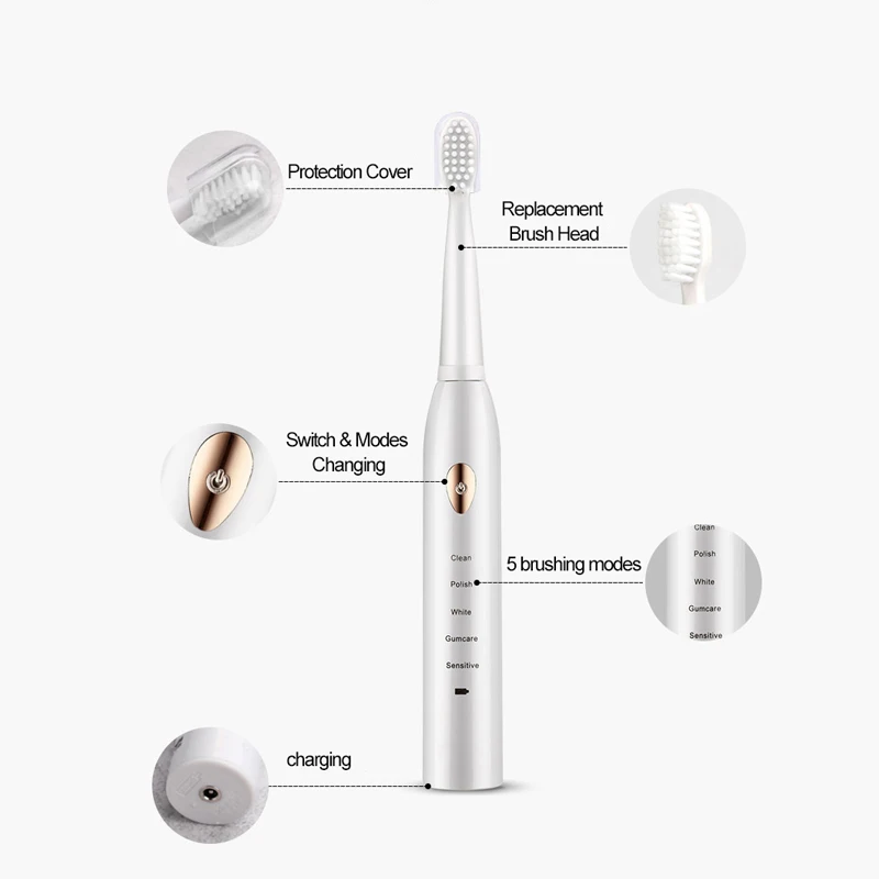 Sonic Toothbrush Adults Electric Toothbrush Rechargeable 4 8 Tooth Brush Heads Oral Nozzle For Toothbrush Dental Sound