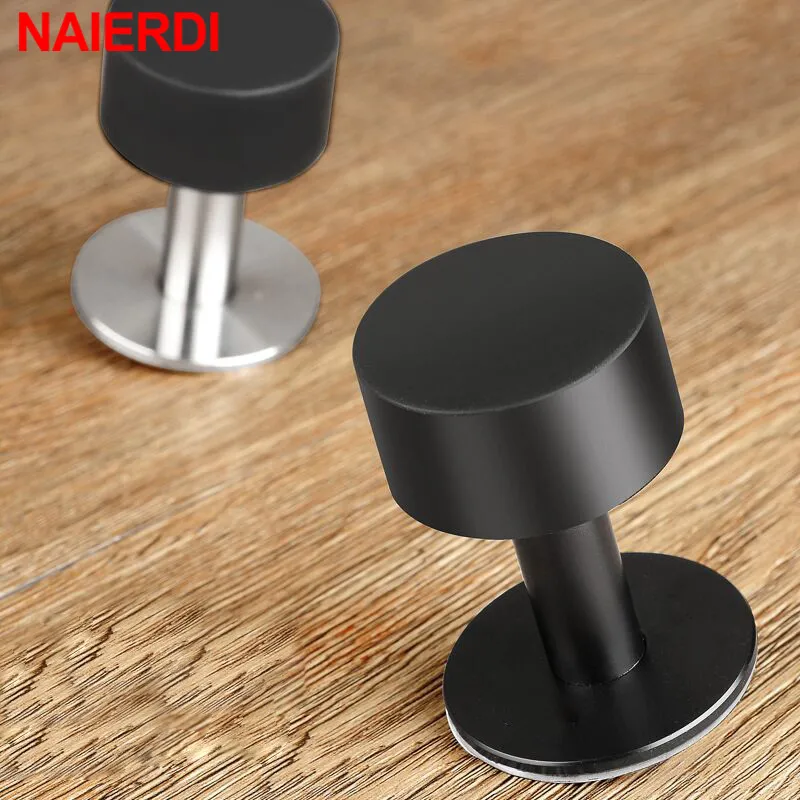 NAIERDI Stainless Steel Rubber Door Stop Non Punch Door Holder Door Stopper Floor Wall Mounted Nail-free Doorstop Door Hardware