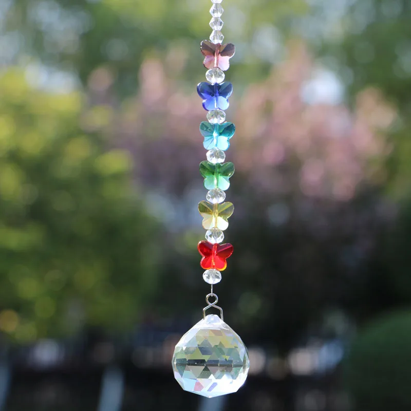 3PCS/Lot 7 Chakra Crystal Butterfly Suncatchers Chandelier Crystals Ball Prism Pendant Rainbow Maker Hanging Garden