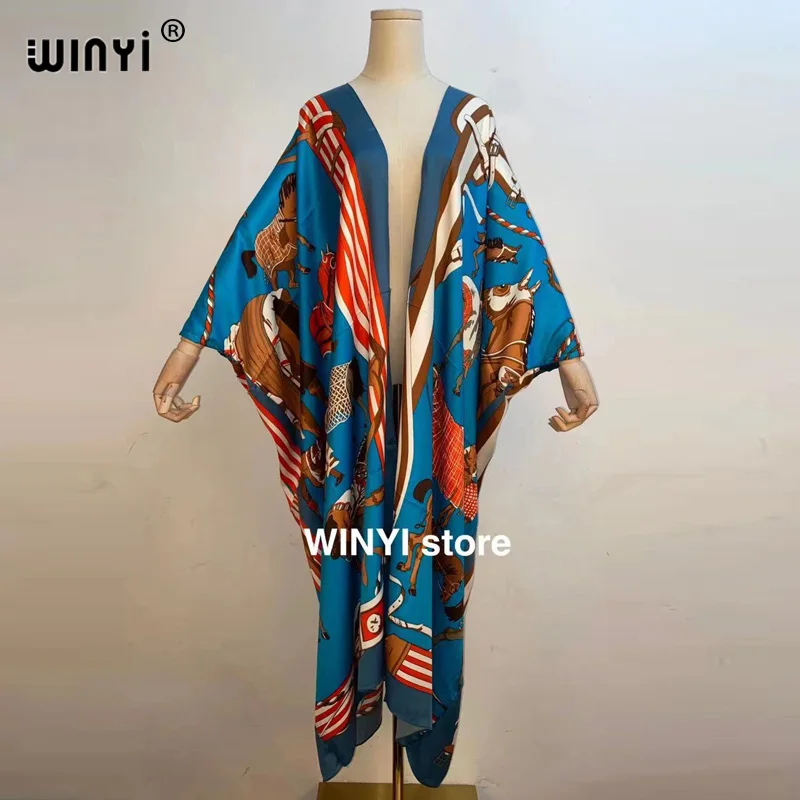 

Kimono Dress Kaftan Bikini cover-up swimwear America Women clothes Coat African Floral Printed Front Open Traf Robe Muslim