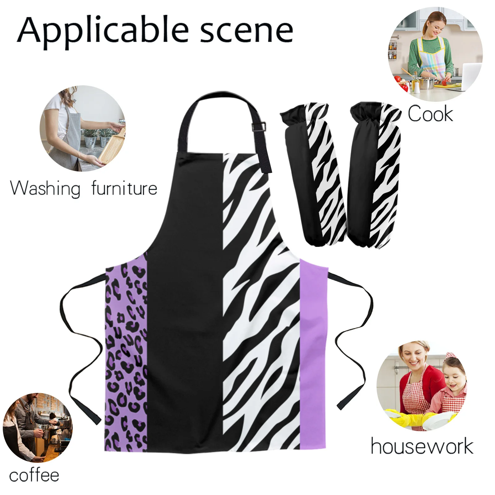 Animal Print Zebra Stripes Leopard Spots Purple Apron Kitchen Baking Accessories Cooking Apron Kitchen Aprons for Woman