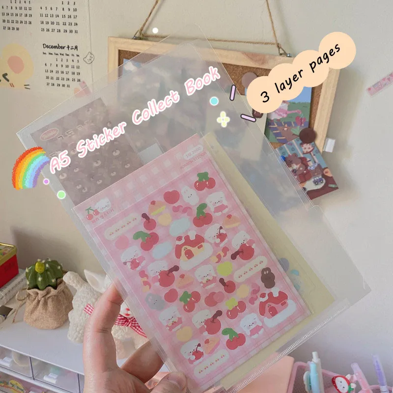 

Sharkbang A5 Transparent Sticker Collection Book 3 Layer Postcards Ticket Bills Folder Cips Korean Journal Book Home Supplies