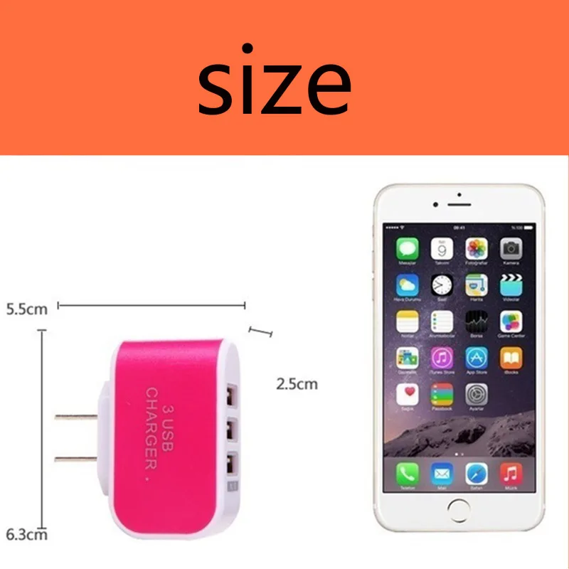 Usb Adapter 220V Eu Plug Power Adapter 5V 3A 3USB Port Telefoon Oplader Stroombron Reizen Muur Plug