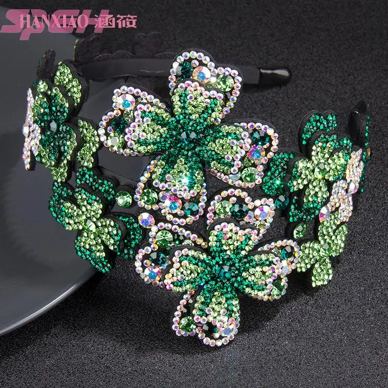 Czech diamond flower hairband sweet diamond wide-brimmed anti-slip crystal wide-brimmed headband hair accessories wholesale