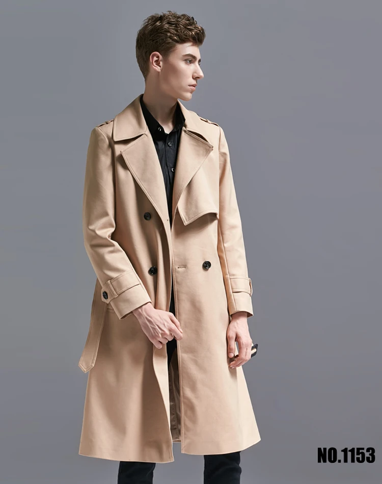 

Classic Men's Khaki Long Length Trench Coat Fall/Winter New Design England Causal Pea Coat Male Double Breasted Overcoat