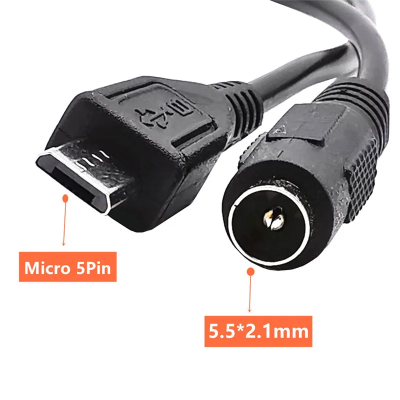 DC 5,5mm x 2,1mm Weiblichen zu Micro USB 5pin Männlichen DC Power Versorgung Verlängerung Adapter Kabel 0,2 m