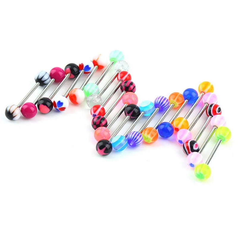 20PCS/lot Barbell Tongue Piercing Tongue Tounge Rings Surgical Steel Mixed Colors Bars Body Jewelry