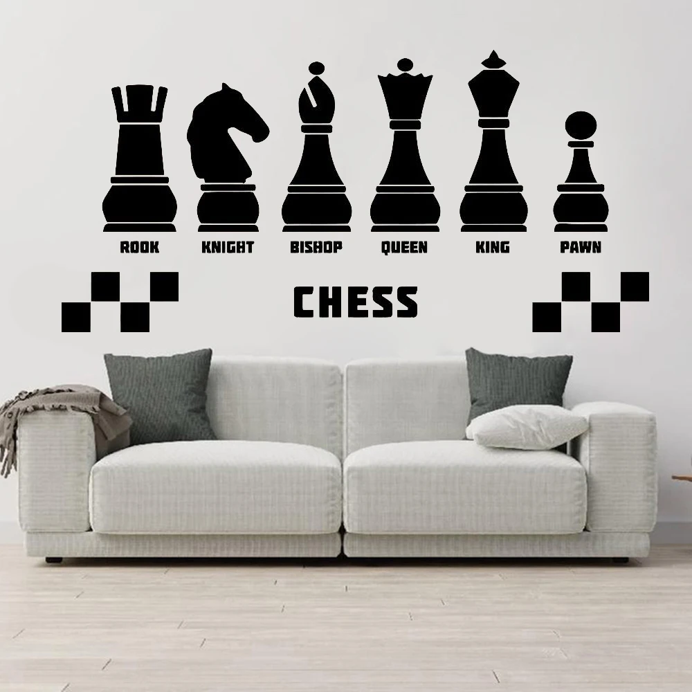 Chess Club Vinyl Wall Decals Room Decoration Intellectual Game Wall Stickers Mural Entertainment Games Wallpaper P921