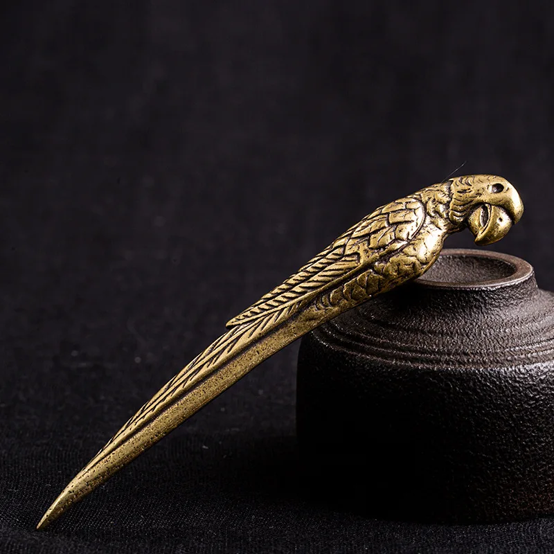 1Pc Vintage Copper Parrot Shape Tea Knife Brass all hand cone puer tea cake manual parrot tea opener kung fu tea accessories