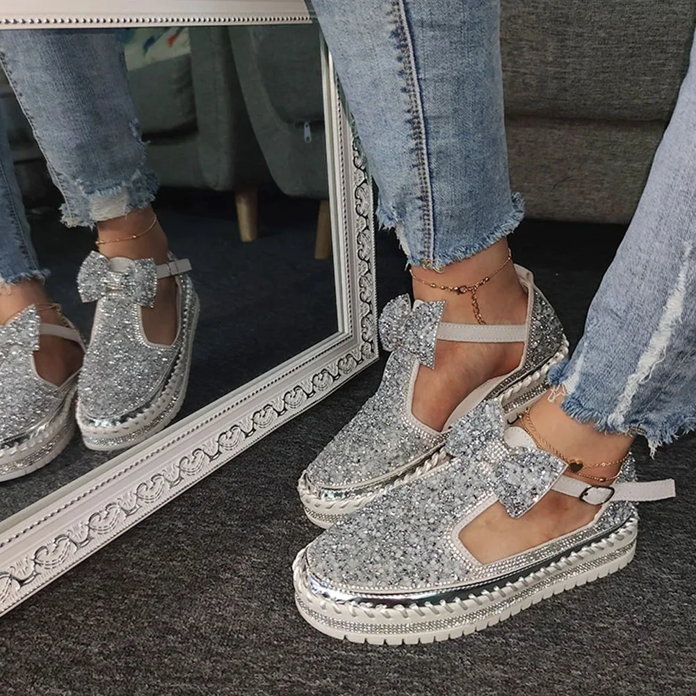 LazySeal Women Flat Loafers Woman Rhinestone Shoes Female Autumn Casual Platform Glitter Design Slip On Shoes Dropshipping