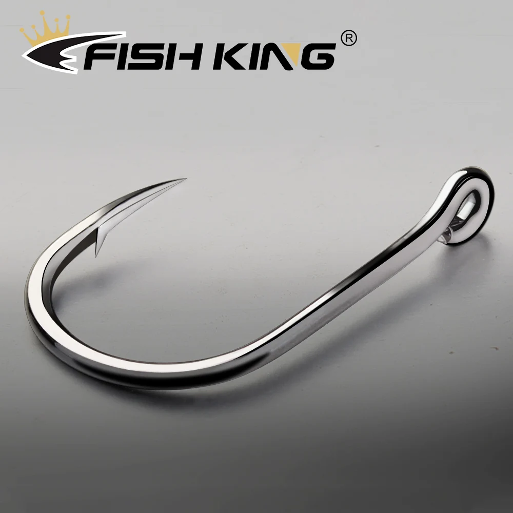 FISH KING High Carbon Steel Single Fishing Hook, Barbed Sharp Point, Strong Tensile Resistance for Saltwater 100Pcs