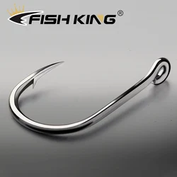 FISH KING High Carbon Steel Single Fishing Hook, Barbed Sharp Point, Strong Tensile Resistance for Saltwater 100Pcs