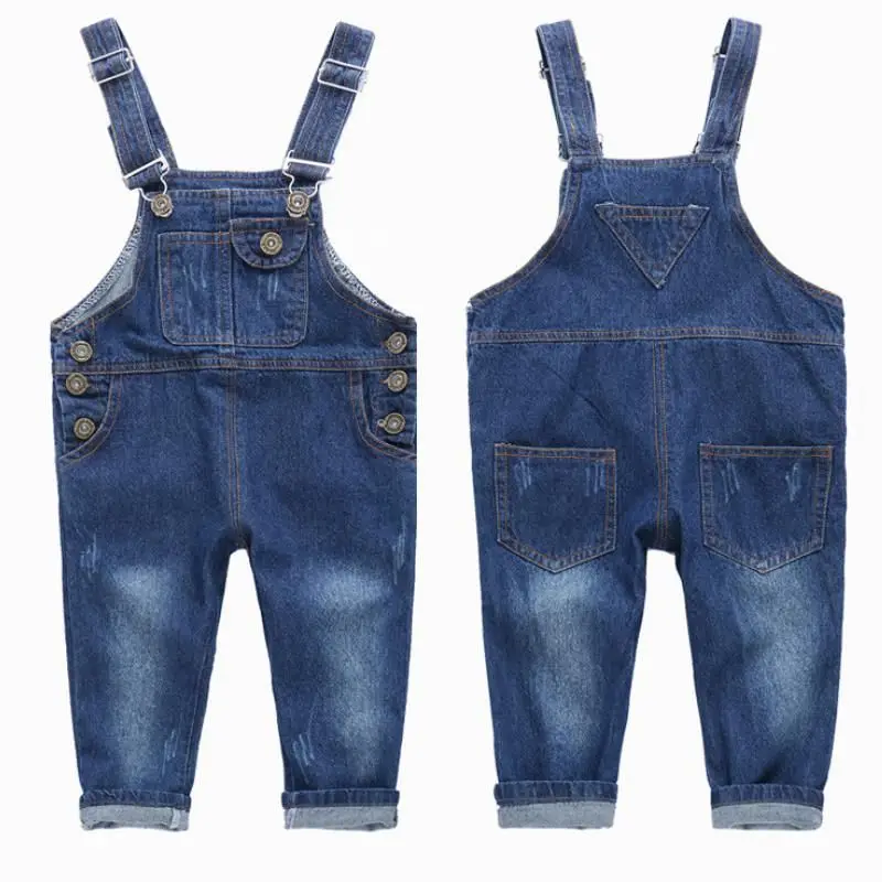 2023 New Arrival spring Girls Boys Denim Overalls Button Fly Overalls for Girls Boys Solid Blue Children Jumpsuit Overalls1-8Y