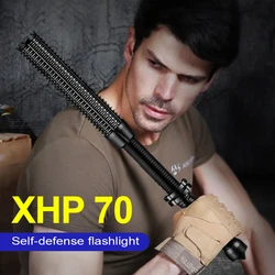 テレスコピックバトン自己防衛ledトーチcree Xhp70 led戦術的な懐中電灯18650充電式バトン自衛ハンドランプ