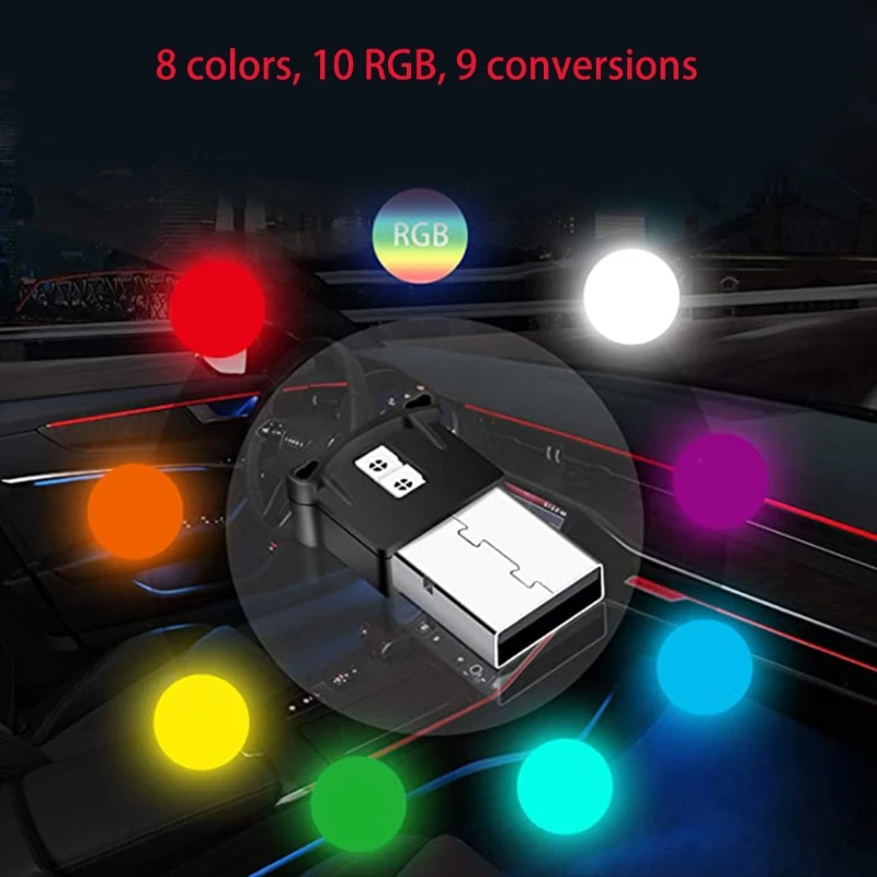 Mini USB LED RGB Ambient Light ความสว่างปรับได้8สีเปลี่ยนโคมไฟ Low-Power RGB Multi-Function High-Bright